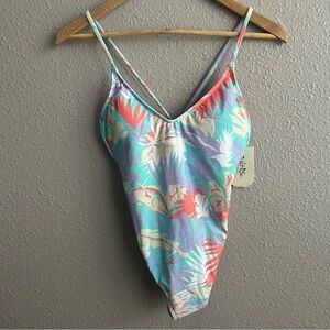 NEW Salt‎ Life white tropical floral cinched back strap one piece bathing suit
